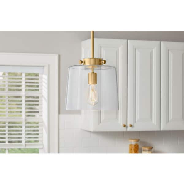 Hampton Bay Mullins 10 in. 1-Light Honey Gold Pendant Hanging Light, Modern Industrial Kitchen Pendant Lighting