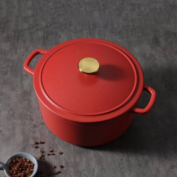 Wudkey 5 qt. Enameled Cast Iron Dutch Oven in Red with Lid, Dual