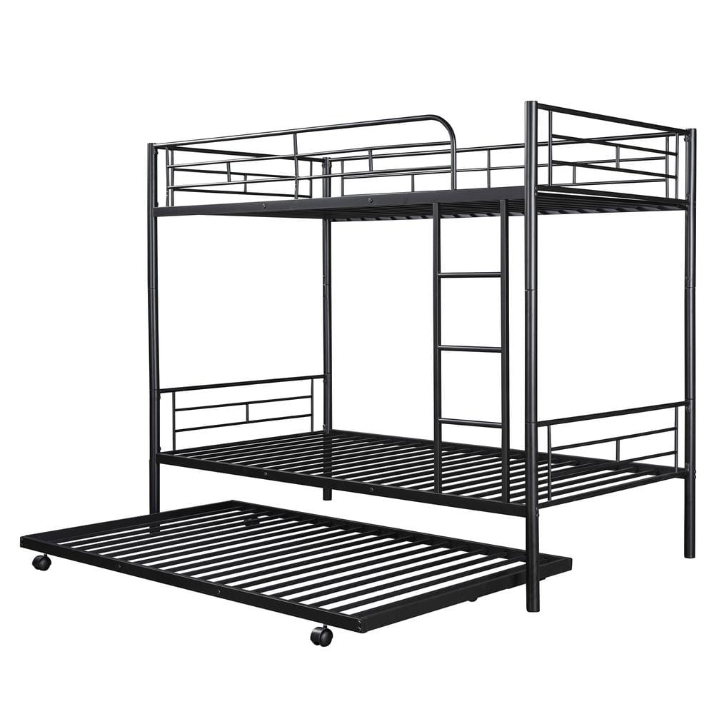 URTR Twin-Over-Twin Metal Bunk Bed with Trundle, Twin Trundle Bed Frame ...