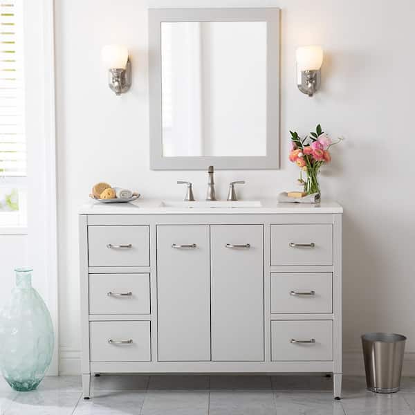 Home Decorators Collection Marrett 48 in. W x 19 in. D x 35 in. H Single Sink Freestanding Bath Vanity in Light Gray with White Cultured Marble Top