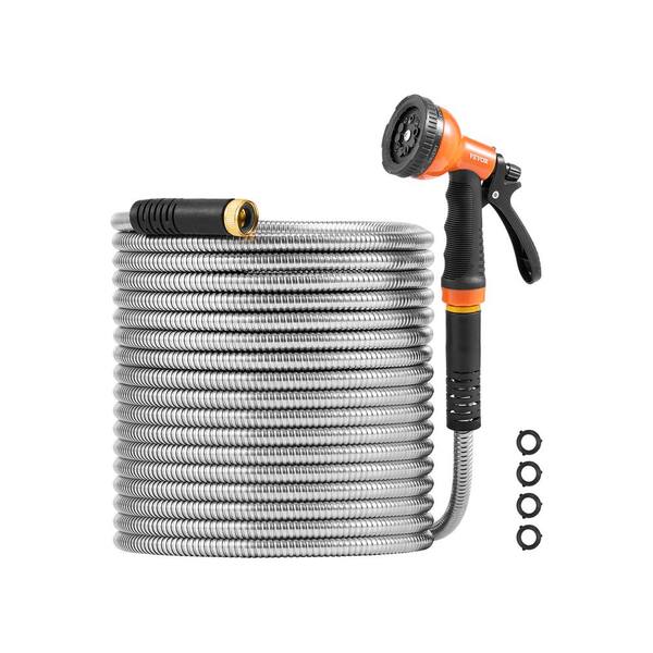 VEVOR Metal Garden Hose 0.38 in. dia. x 75 ft., Rust Proof Stainless Steel Water Hose, Heavy Duty Hose with 10 Function Nozzle