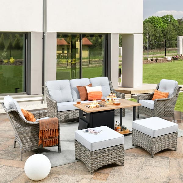 weaxty W Tulip A Gray 6-Piece Wicker Patio Storage Fire Pit