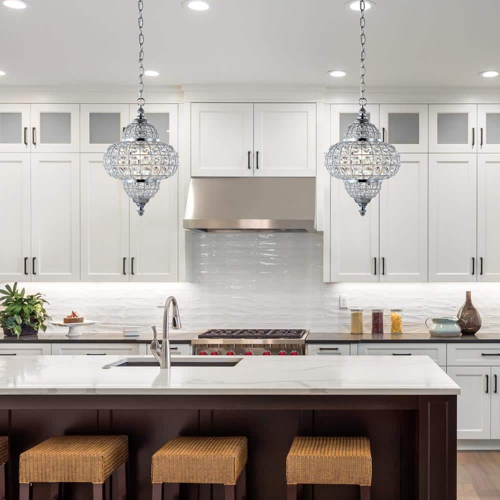 Juliette 19.5" Chrome and Crystal Modern LED Pendant Light