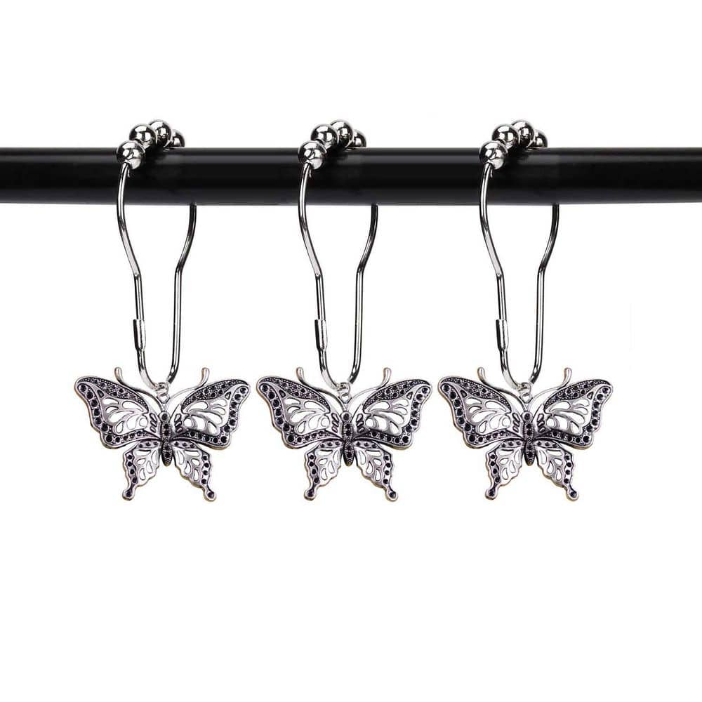 Butterfly Shower Curtain Hooks 12-Pack, Silver Rings, Rustproof Garden Insect Style for 22-25 mm Rod price history on PriceWatchPro