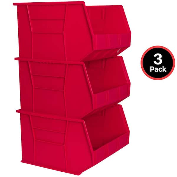 30270 Series, 16 1/2 in. W x 18 in. D x 11 in. H, Red Plastic Stackable Storage Bins Hanging Organizer, 3-Pack