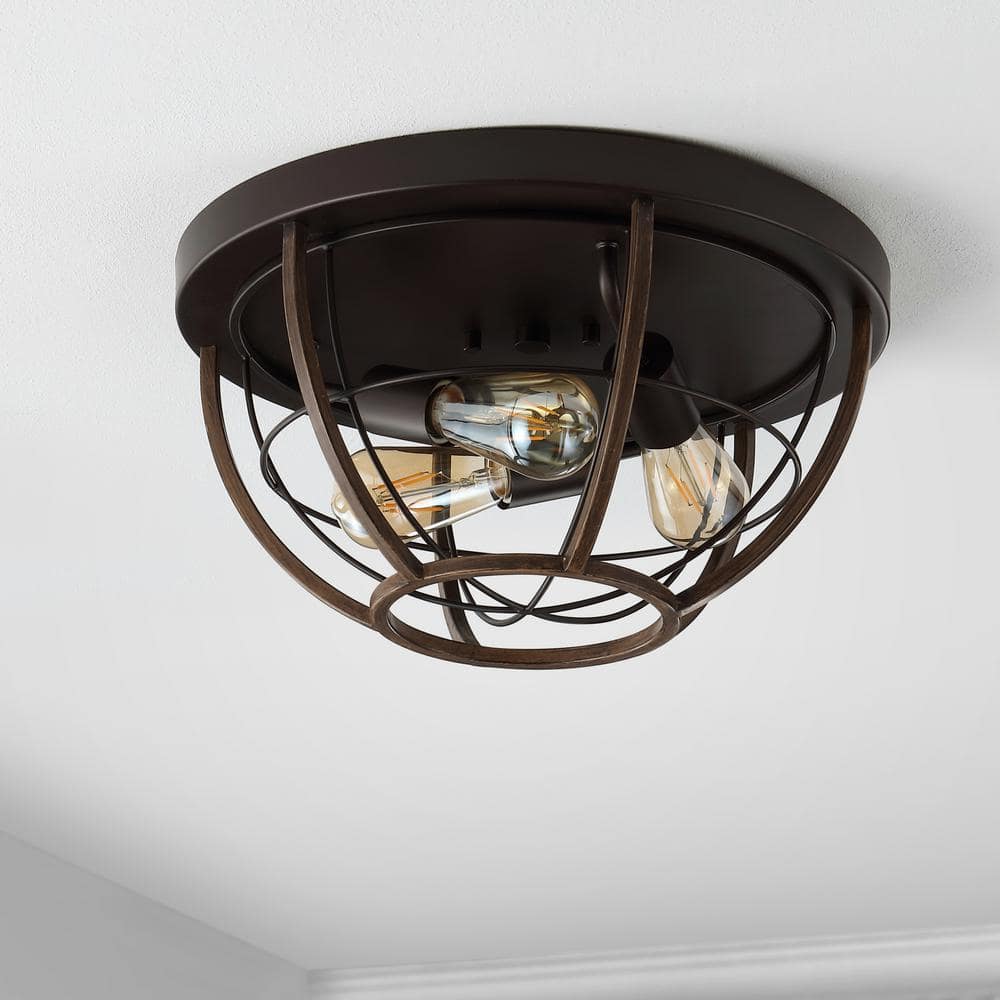 Lyla 15.75" Black Rustic Farmhouse Iron LED Flush Mount