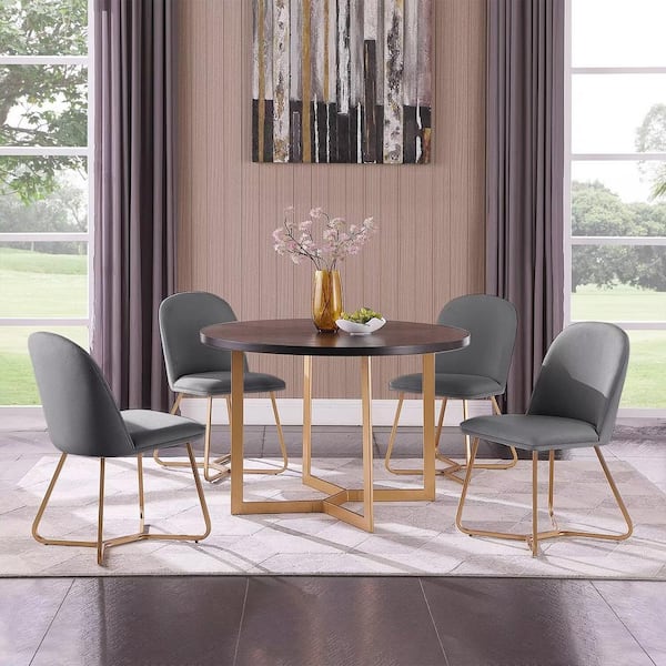 Morden Fort Classic 5-Piece Dining Room Set Black Wood Top Table Set Seats 4