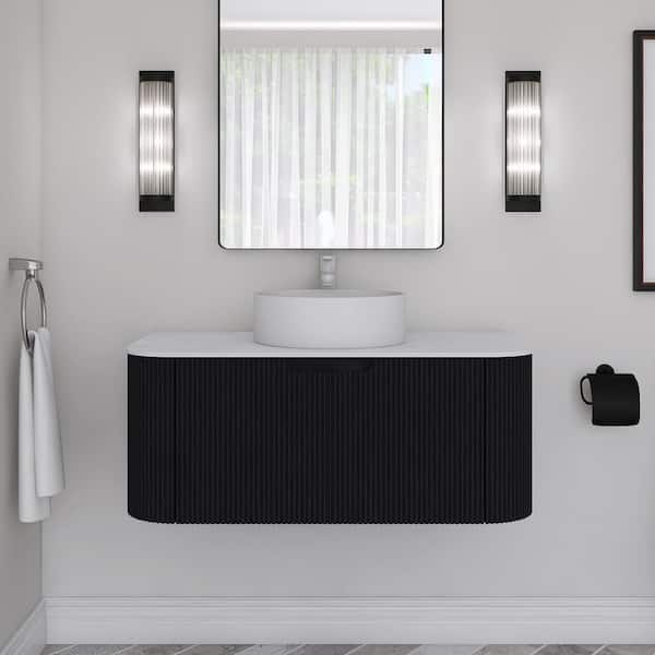 35.83 in. W x 18.9 in. D x 19.29 in. H Wall-Mounted Bath Vanity in Black with White Artificial Marble Top