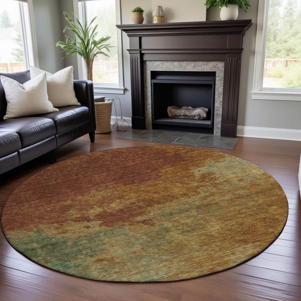 Mayfield Premium Machine Washable Abstract AMF1138 Paprika 8 ft. x 8 ft. Round Rug price history on PriceWatchPro
