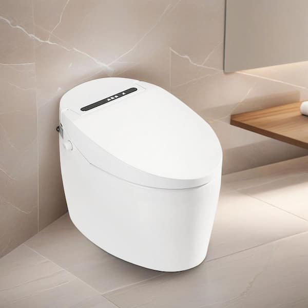 Height Intelligent Toilet Bidet in White with Auto Open and Close and Flush, Heated Seat and Remote, Foot Sensor Flush