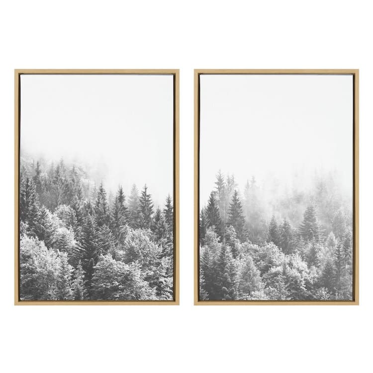 Kate and Laurel Forest On A Foggy Day by The Creative Bunch Studio Framed Nature Canvas Wall Art Print 33 in. x 23 in. (Set of 2)