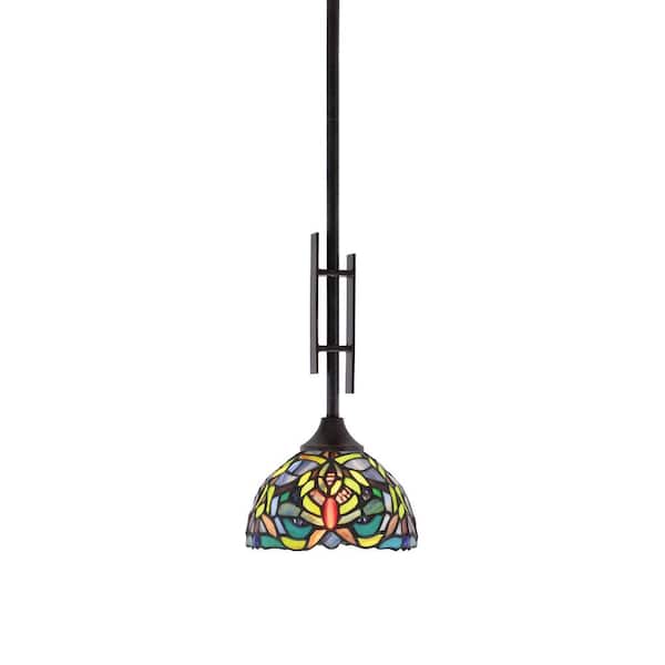 Unbranded Ontario 60-Watt, 1-Light Dark Granite Stem Hung Mini Pendant Light with Kaleidoscope Glass Shade and No Bulb Included