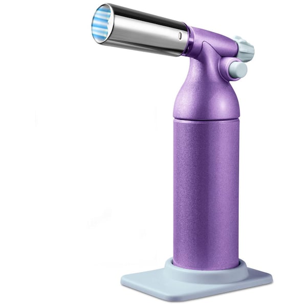 Metal Nylon Purple Dual Flame Refillable Butane Torch Lighter with Adjustable Temperature for Cooking and BBQ