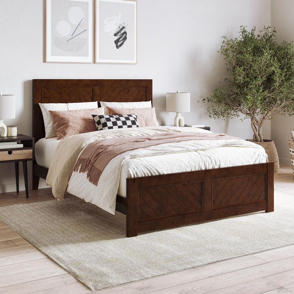 Berkshire Walnut Brown Solid Wood Frame Full Low Profile Platform Bed with Matching Footboard price history on PriceWatchPro