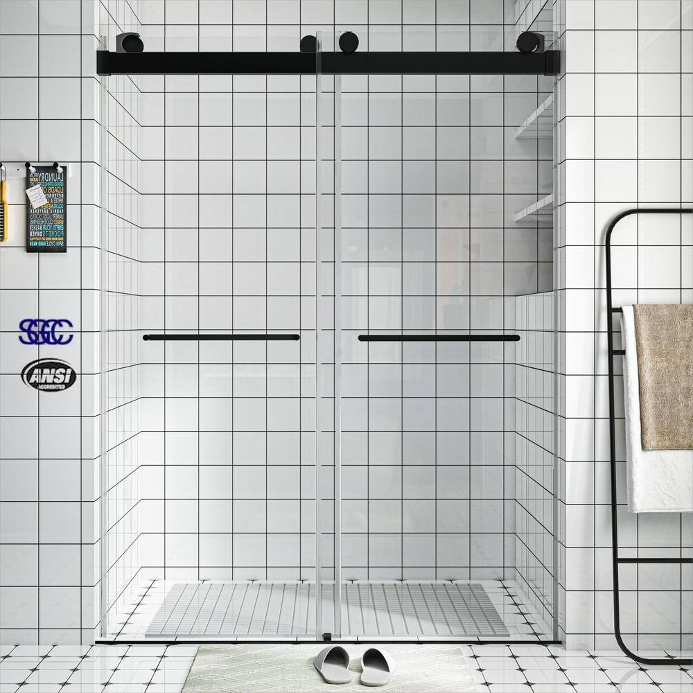 58 in. - 60 in. W x 76 in. H Sliding Frameless Shower Door in Matte Black with Clear Glass price history on PriceWatchPro