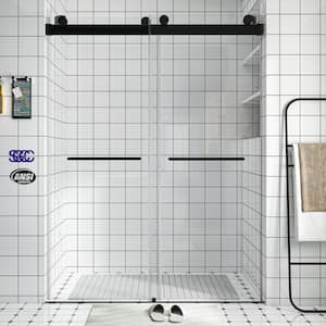 58 in. - 60 in. W x 76 in. H Sliding Frameless Shower Door in Matte Black with Clear Glass