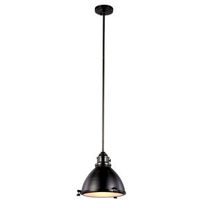 Performance 13 in. 1-Light Weathered Bronze Pendant with Metal Shade