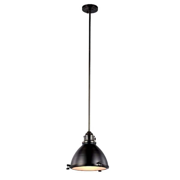 Bel Air Lighting Performance 13 in. 1-Light Weathered Bronze Pendant Light Fixture with Metal Shade