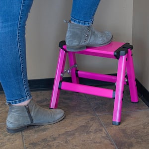 1-Step Aluminum Folding Step Stool with 330 lbs. Load Capacity in Neon Pink