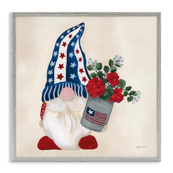 Americana Summer Gnome by Yvette St. Amant Gray Framed Fantasy Giclee Art Print 24 in. x 24 in.
