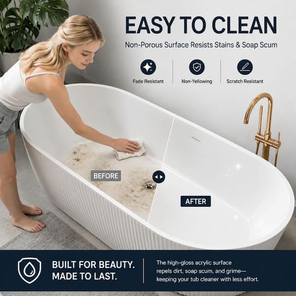 Getpro 59 in. x 30 in. Acrylic Freestanding Soaking Bathtub Oval