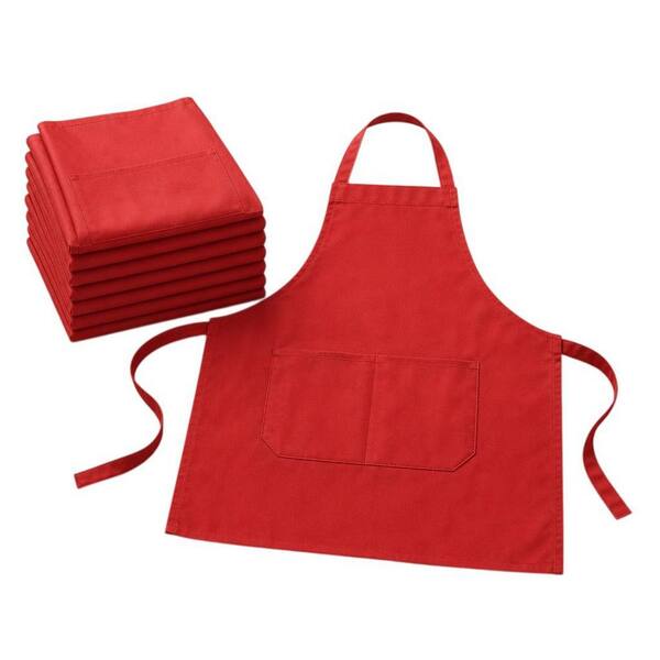 Red Plain Bib Apron with 2 Pockets for Kitchen, Cooking, Restaurant, BBQ, Painting and Crafting (8-Pack)