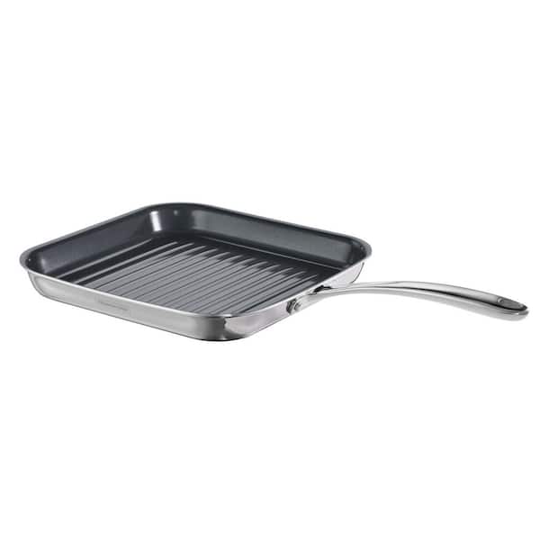 Utsava Stainless Steel Tri-Ply Clad 10-Inch Grill Pan with Ceramic Interior-Induction-Ready