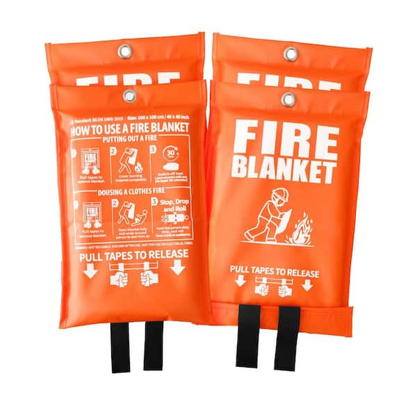 Fiberglass Emergency Heat Shield Fire Blanket with Orange Pouch for Kitchen Home Safety 40x40in 4 Pack