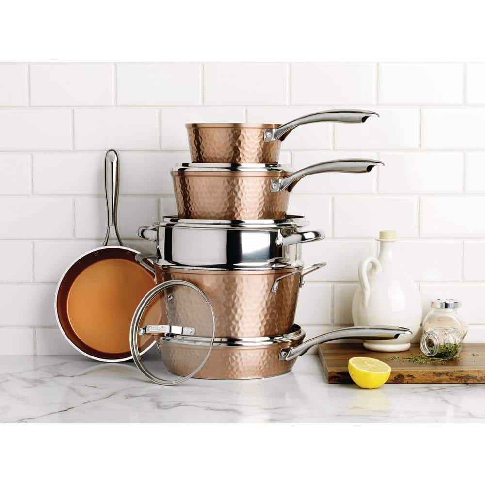 Copper Hammered Nonstick 10-Piece Aluminum Cookware Set