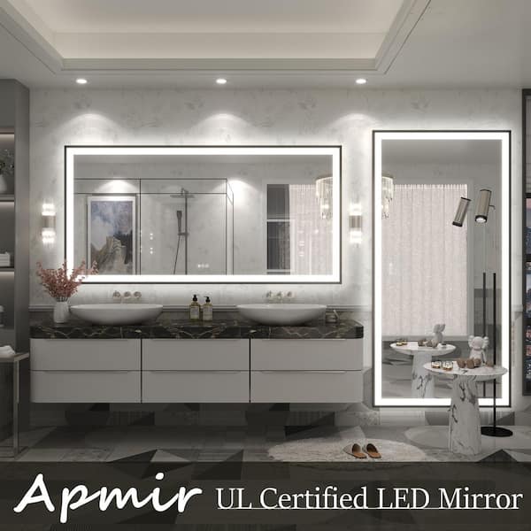 72 in. W x 36 in. H Rectangular Framed UL Certified Front & Back LED Anti-Fog Tempered Glass Wall Bathroom Vanity Mirror