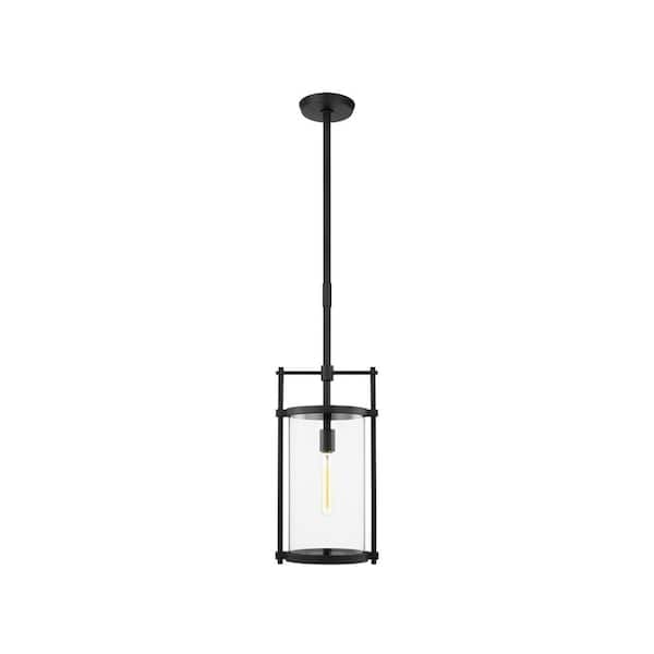 Generation Lighting Eastham 10 in. W x 28.75 in. H 1-Light Textured Black Dimmable Outdoor Pendant Light with Clear Glass Shade and No Bulbs