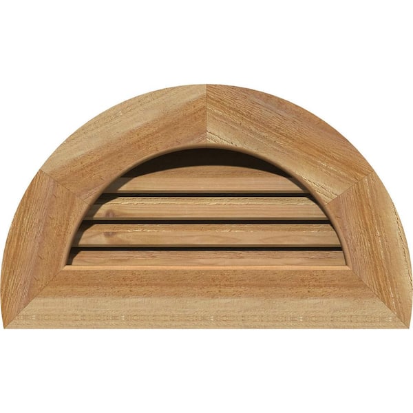 Ekena Millwork 17" x 11" Half Round Unfinished Rough Sawn Western Red Cedar Wood Paintable Gable Louver Vent Functional