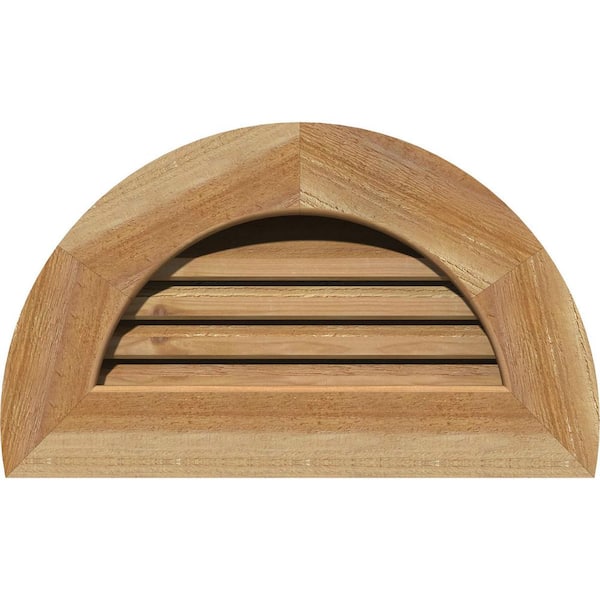 Ekena Millwork 21" x 13" Half Round Unfinished Rough Sawn Western Red Cedar Wood Paintable Gable Louver Vent Functional