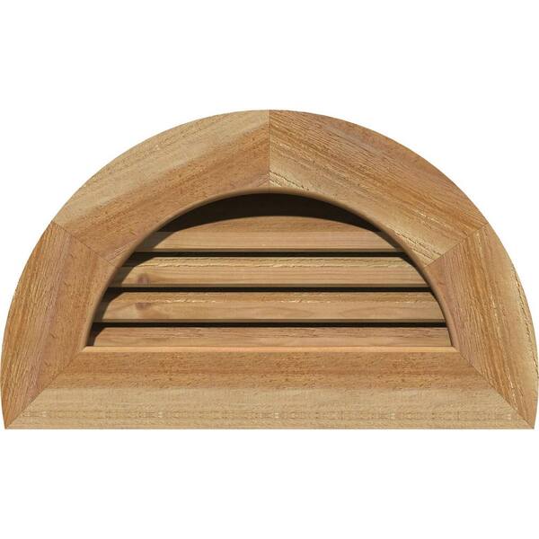 Ekena Millwork 23 in. x 14 in. Half Round Unfinished Rough Sawn Western Red Cedar Wood Paintable Gable Louver Vent