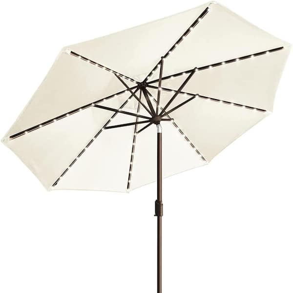 eliteShade Elite Shade USA 10-Year-Non-Fading Sunumbrella 9 ft. Market Umbrella with 80 LED Lights Patio in Umbrellas Natural