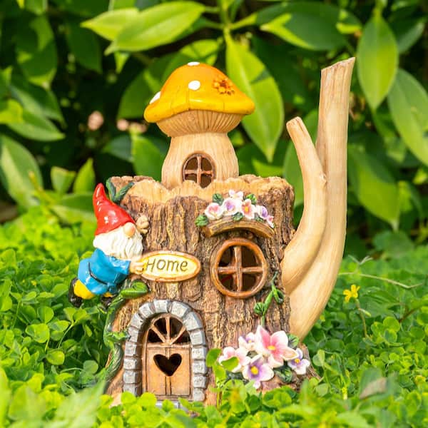 MUMTOP 11 in. Tall Garden Gnome Statue Fairy Mushroom House with