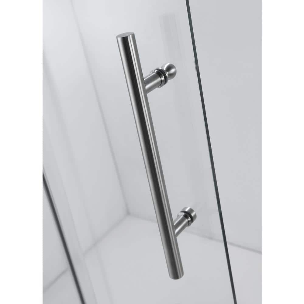 60 in. x 76 in. Frameless Clear Glass Sliding Shower Door with Brushed Nickel Finish