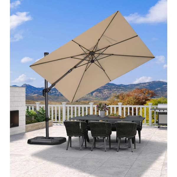 PURPLE LEAF 8 ft. x 11 ft. Cantilever Umbrella Swivel Aluminum Offset 360° Rotation Umbrella in Beige