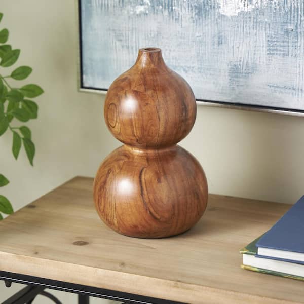 Litton Lane Brown Bubble Wood Decorative Vase with Natural Wood Grains