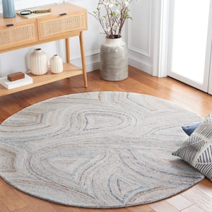 Abstract Beige/Blue 6 ft. x 6 ft. Abstract Beige/Blue Eclectic Round Area Rug