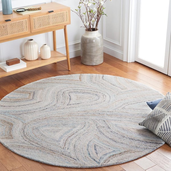 Abstract Beige/Blue 6 ft. x 6 ft. Abstract Beige/Blue Eclectic Round Area Rug