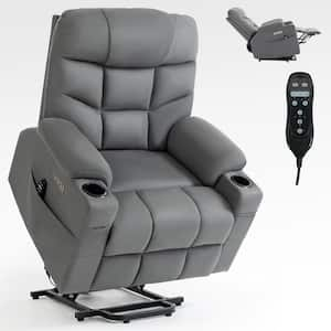 38.58 in. W Gray Microfiber Power Lift Recliner Chair with Massage, Heating, USB and Type-C Ports and Cup Holders