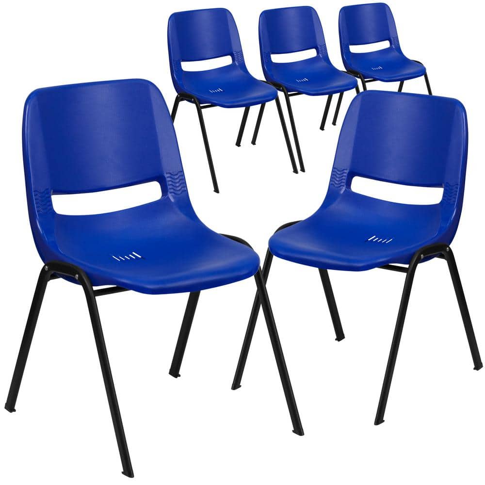 Carnegy Avenue Navy Plastic/Black Frame Plastic Stack Chairs (Set of 5), image size:1000x1000