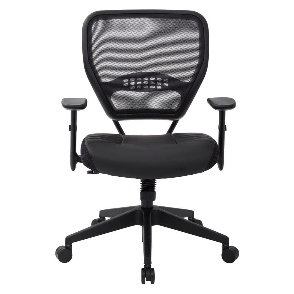 Executive Black Leather & Mesh Office Chair with Adjustable Arms