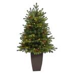 3.5 ft. Yukon Mountain Fir Artificial Christmas Tree with 50 Clear Lights and Pine Cones in Bronze Metal Planter
