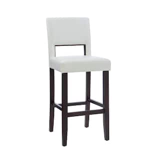 Edison Brown Wood Frame Barstool with White Faux Leather Upholstered Seat and Back