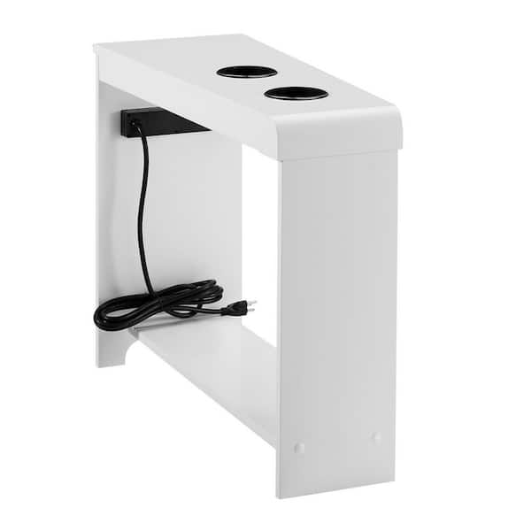 End Table with Charging Station&USB Port, Side Table with Storage Drawers for Living Room, Bedroom, White, FW06F3030W-DV