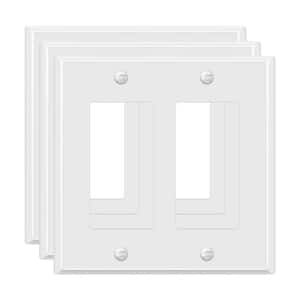 2-Gang White Gloss Decorator/Rocker Outlet Metal Wall Plate (3-Pack)