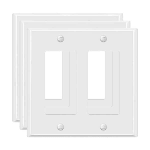 ENERLITES 2-Gang White Gloss Decorator/Rocker Outlet Metal Wall Plate (3-Pack)