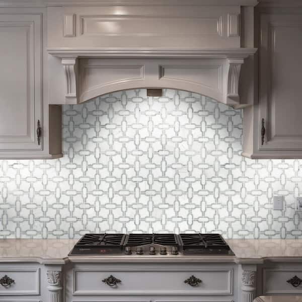 Bianco Gridwork 12 in. x 12 in. Polished Marble Mesh-Mounted Floor and Wall Mosaic Tile (10 sq. ft./Case)